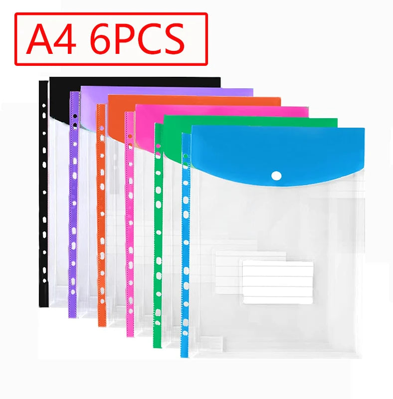 A4 Transparent Binder Pocket Organizers — 11-Hole Document Pouches with Button Labels