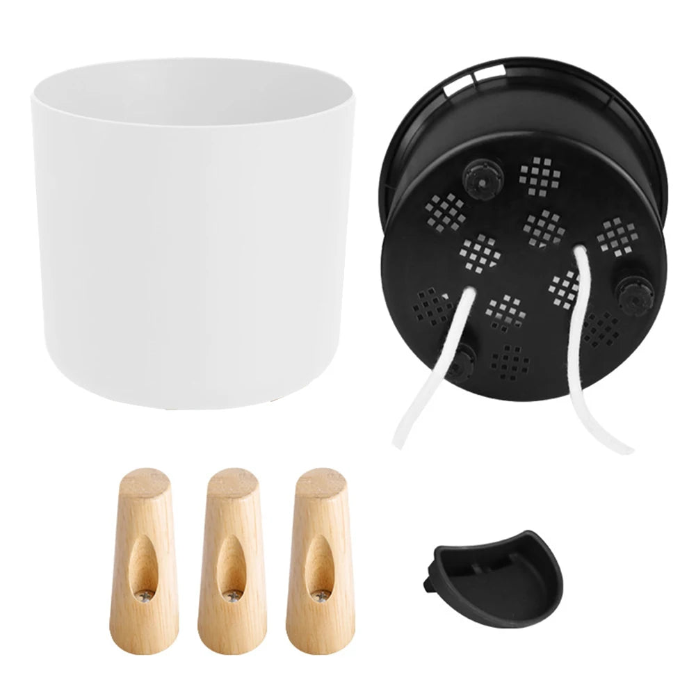 HOUSEEN Self-Watering Round Flower Pot — Modern Planter with Wooden Legs