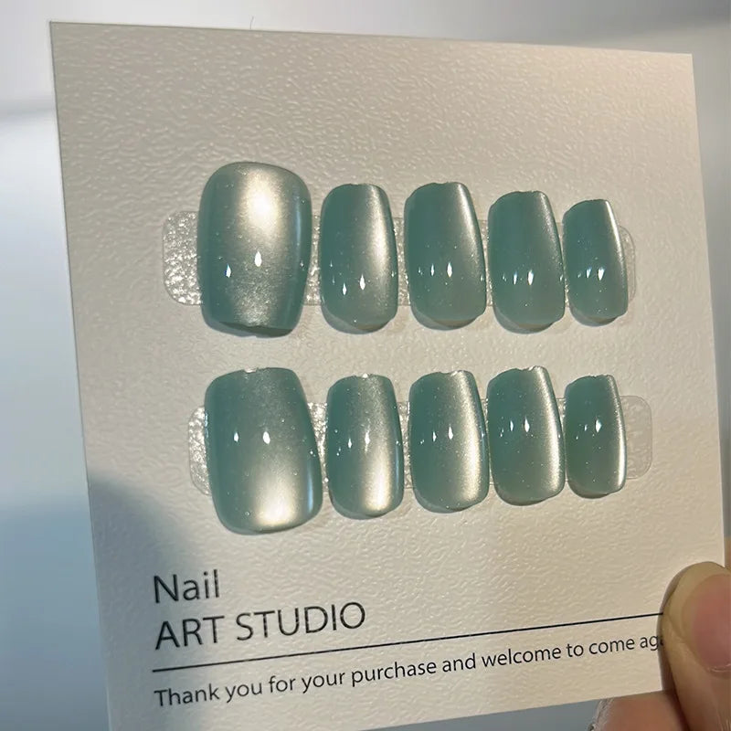 Luxury Cat Eye Press On Nails — Handmade Acrylic Coffin Style False Nails