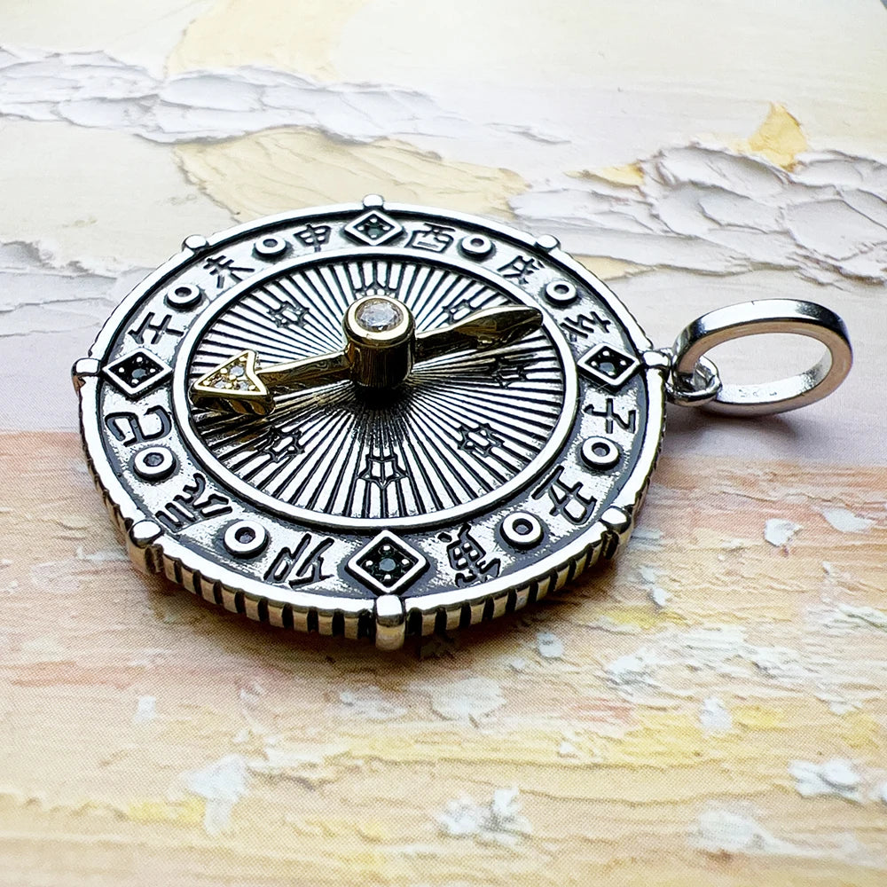 Thaddaeus Compass Ethno Pendant — Vintage 925 Sterling Silver Lucky Amulet