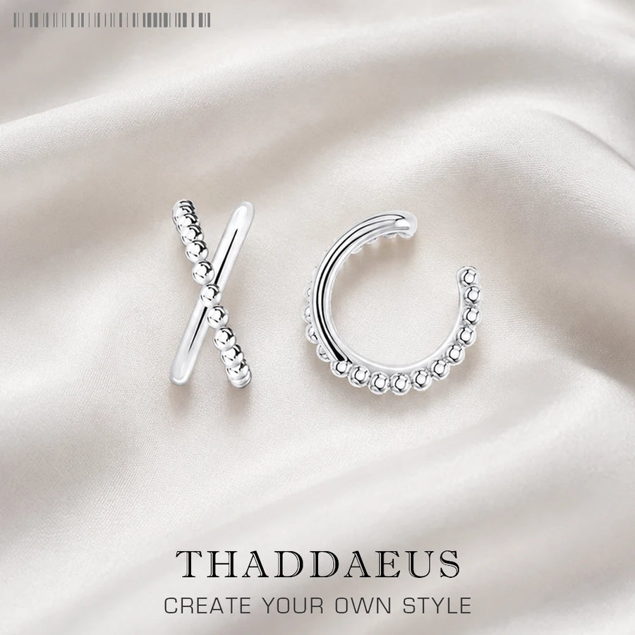 Thaddaeus Criss Cross Dot Ear Cuff — Sterling Silver Geometric Clip Earrings