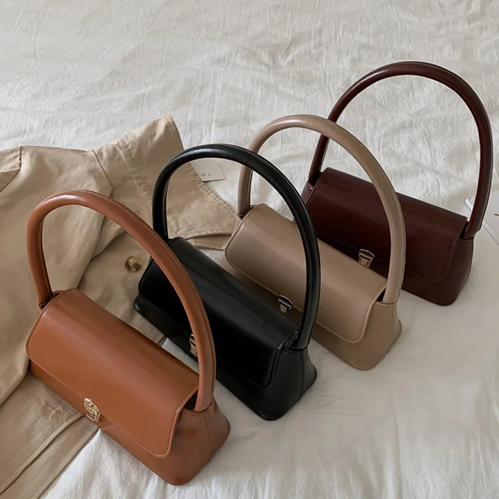 Women's Vintage PU Leather Shoulder Bag — Trendy Underarm Handbag