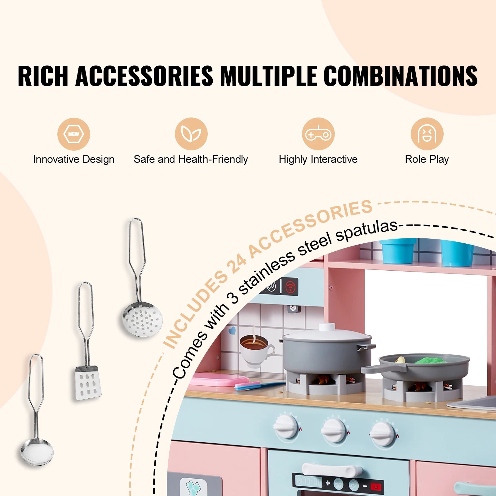 SucceBuy Wooden Kids Kitchen Playset — Chef Roleplay Toy with Lights & Sounds