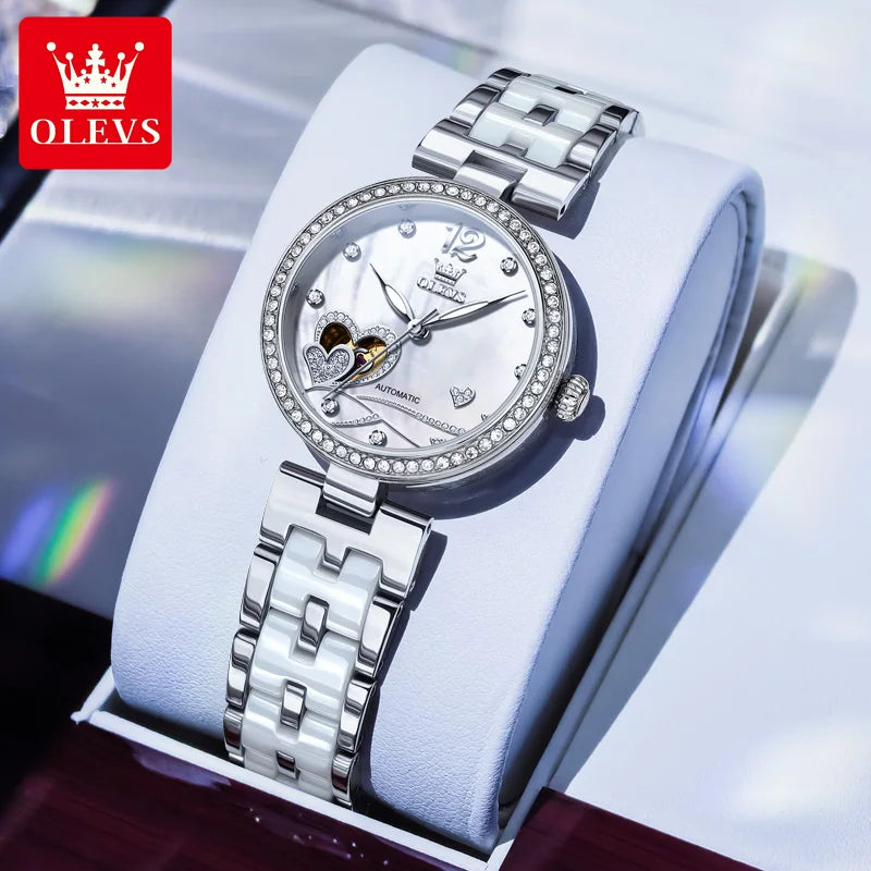 OLEVS 7086 Women's Luxury Watch — Automatic Mechanical Rose Ceramic