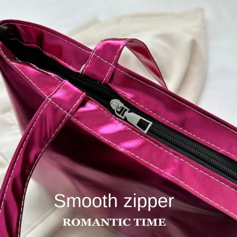macroupta Glossy PU Leather Tote Bag — Large Capacity Fashion Shoulder Purse