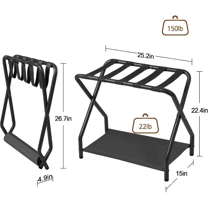 Foldable Metal Luggage Rack Set — Two-Piece Bedroom Storage Solution