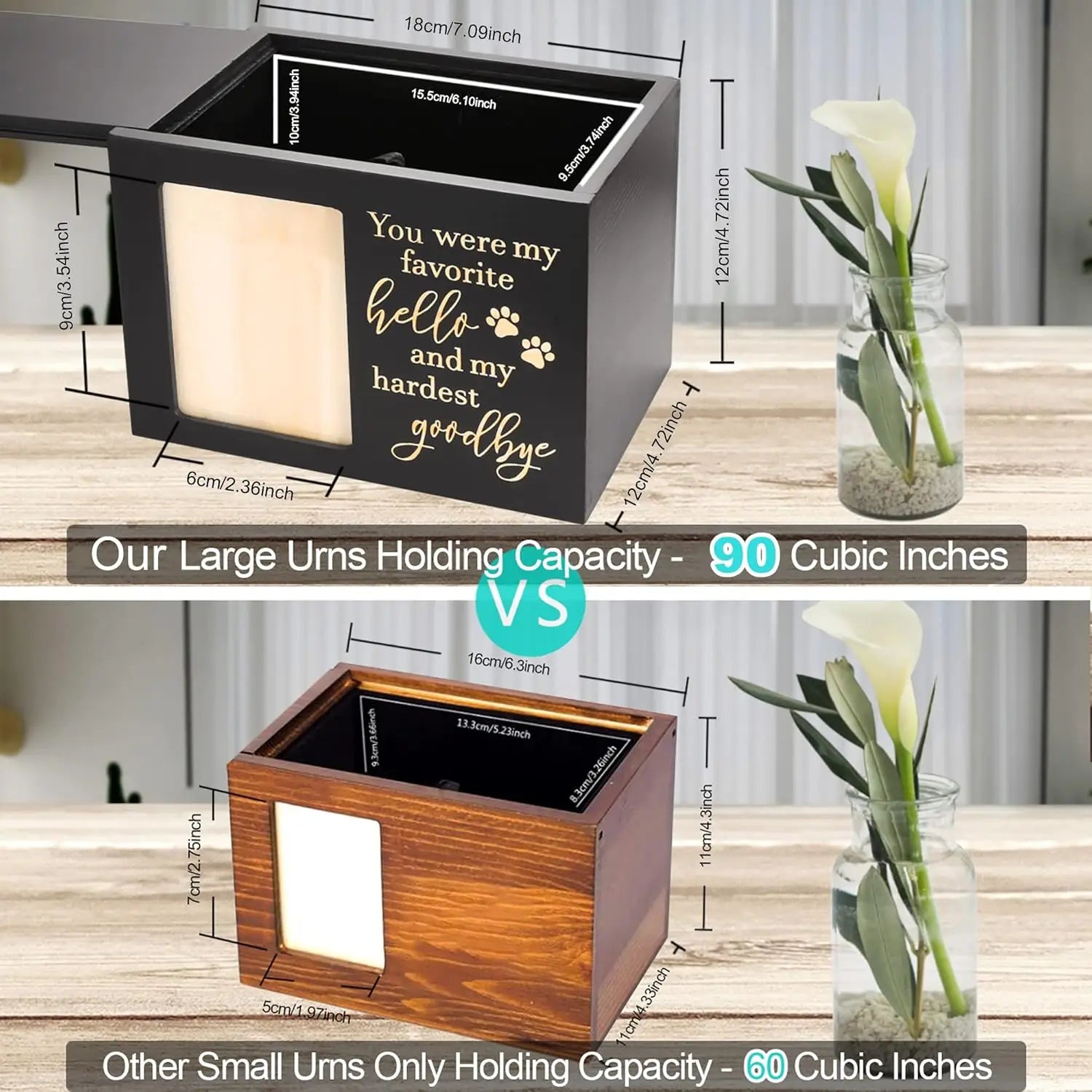 Wooden Pet Memorial Urn — Keepsake Memory Box with Photo Frame