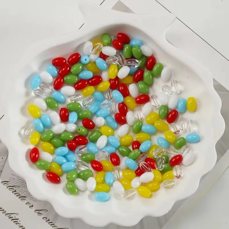 Oval Glass Rice Spacer Beads — Solid Color Jewelry Making Supplies