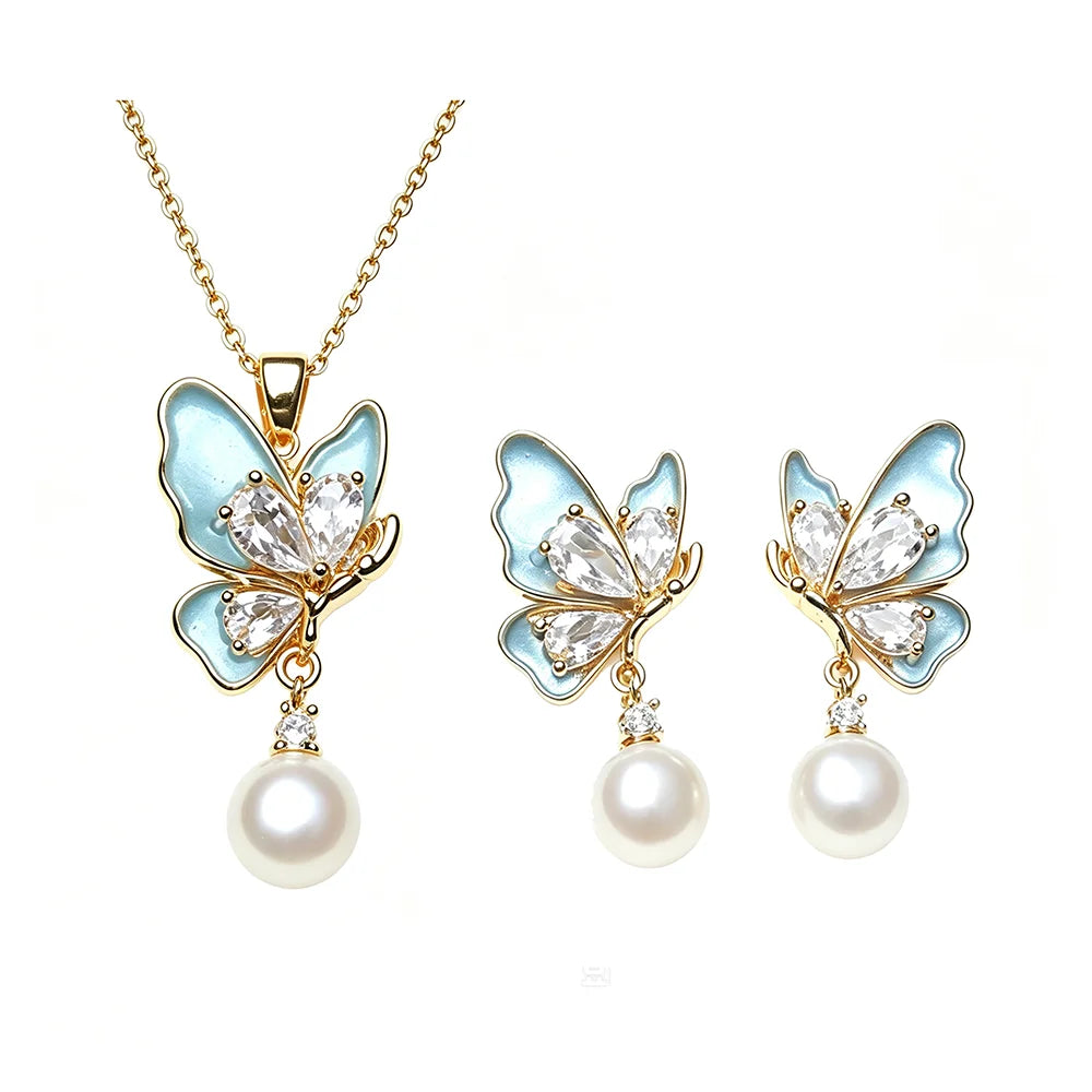 Freshwater Natural Pearl Jewelry Set — 925 Sterling Silver Necklace & Earrings