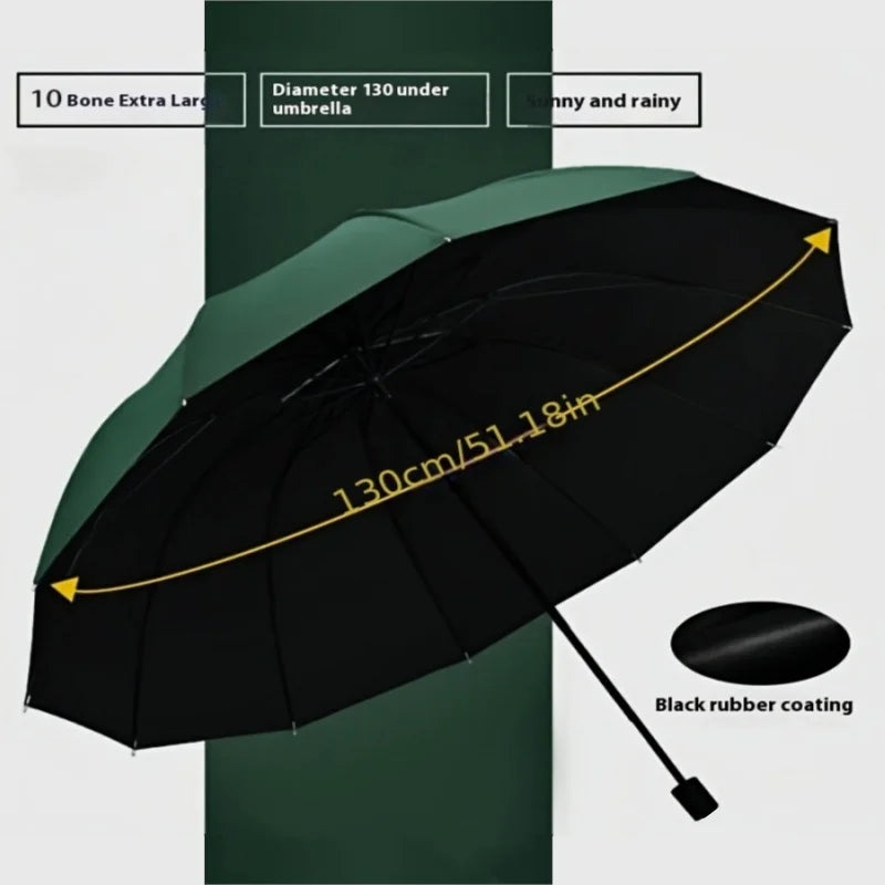 Large Ten-Bone Folding Umbrella — Windproof & UV Protection, 130cm