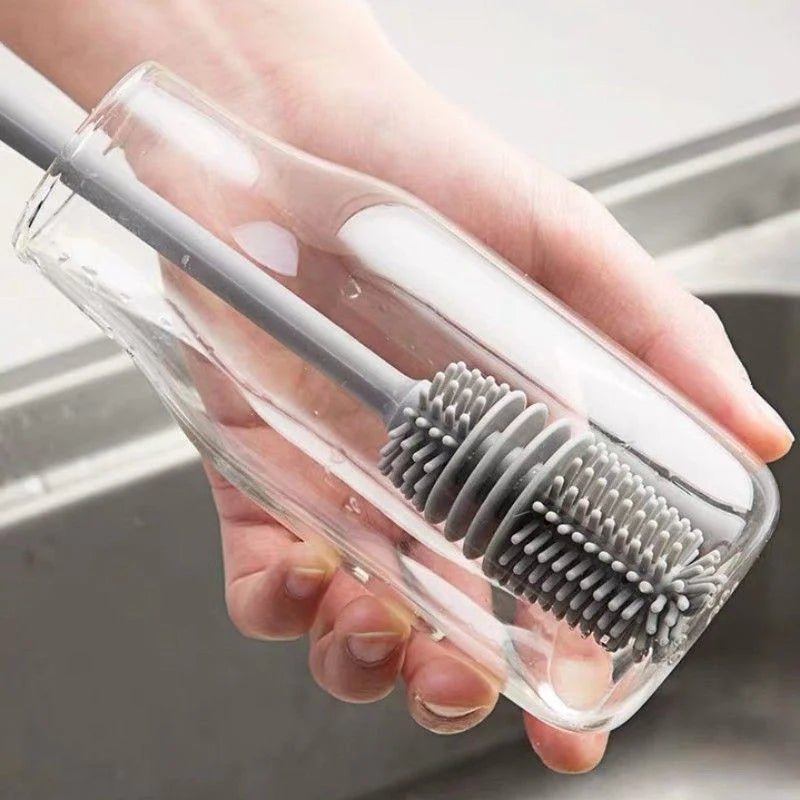 Silicone Bottle Cleaning Brush — Long Handle Scrubber for Cups and Glassware