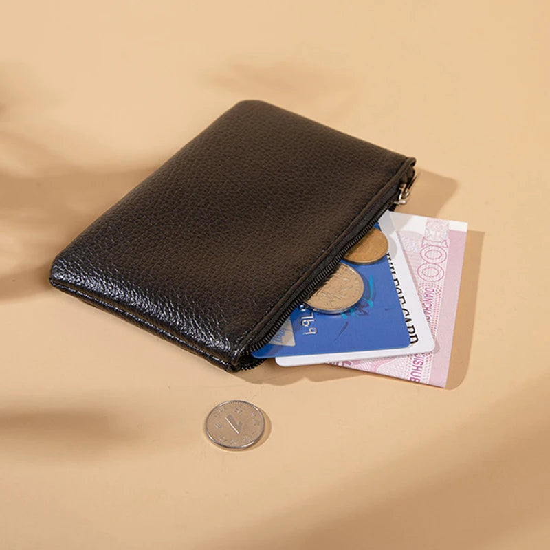 Retro Litchi Pattern Coin Purse — Compact PU Leather Zipper Pouch
