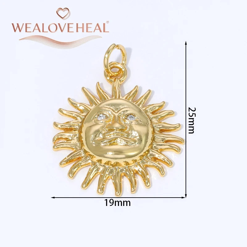 Sun Shaped Zirconia Pendants — 18K Gold Plated Jewelry Findings for DIY Crafts
