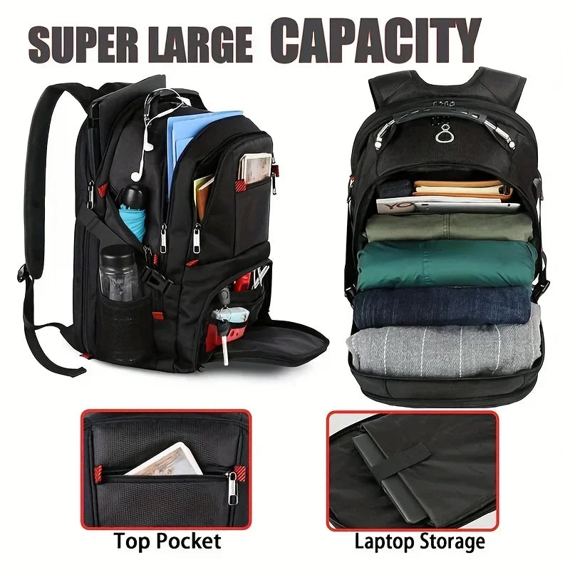 Men's Large Travel Backpack — Business Laptop Bag with USB Port