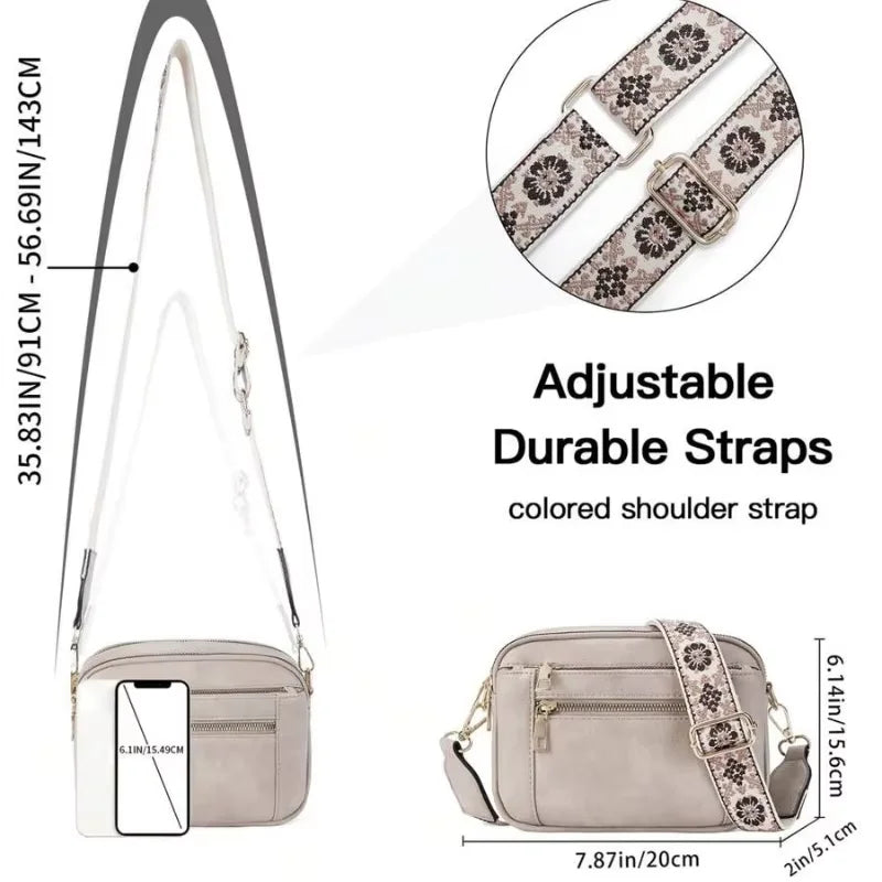 Retro Color-Block Square Handbag — Quilted Embroidery Crossbody Purse