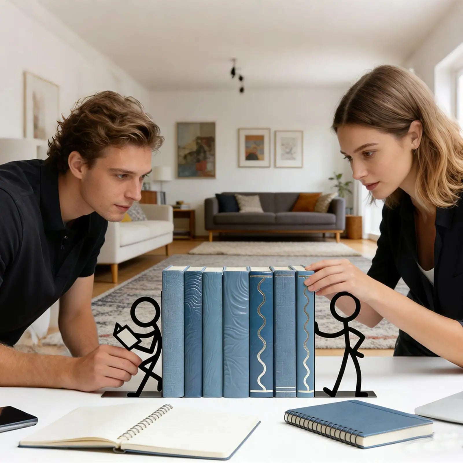 Abstract Metal Bookends — Decorative Heavy Duty Shelf Holders, Set of 2