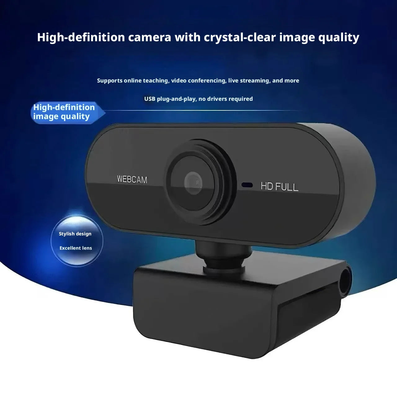 HD 1080P Webcam With Built-In Microphone — Plug and Play Computer Camera