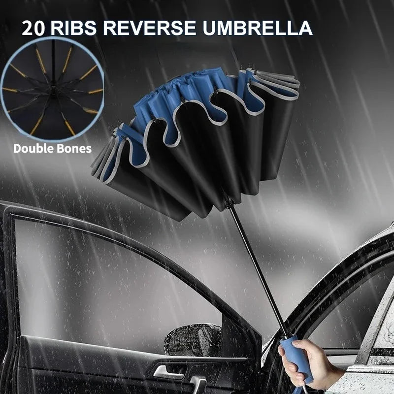 Automatic Reverse Folding Umbrella — Windproof UV Protection with Reflective Stripe