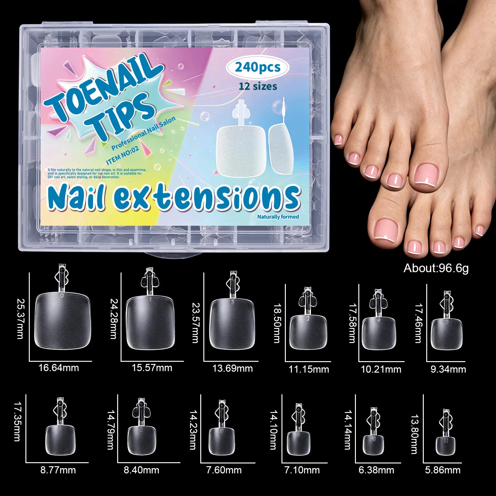 Press-On Toenail Set — Ultra-Thin Short French Square Tips