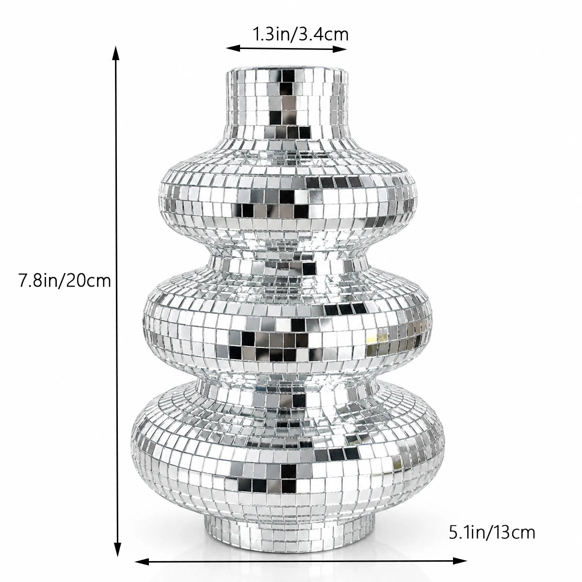 FngJiuyer Tiered Disco Ball Vase — Silver Mirror Mosaic Flower Decor