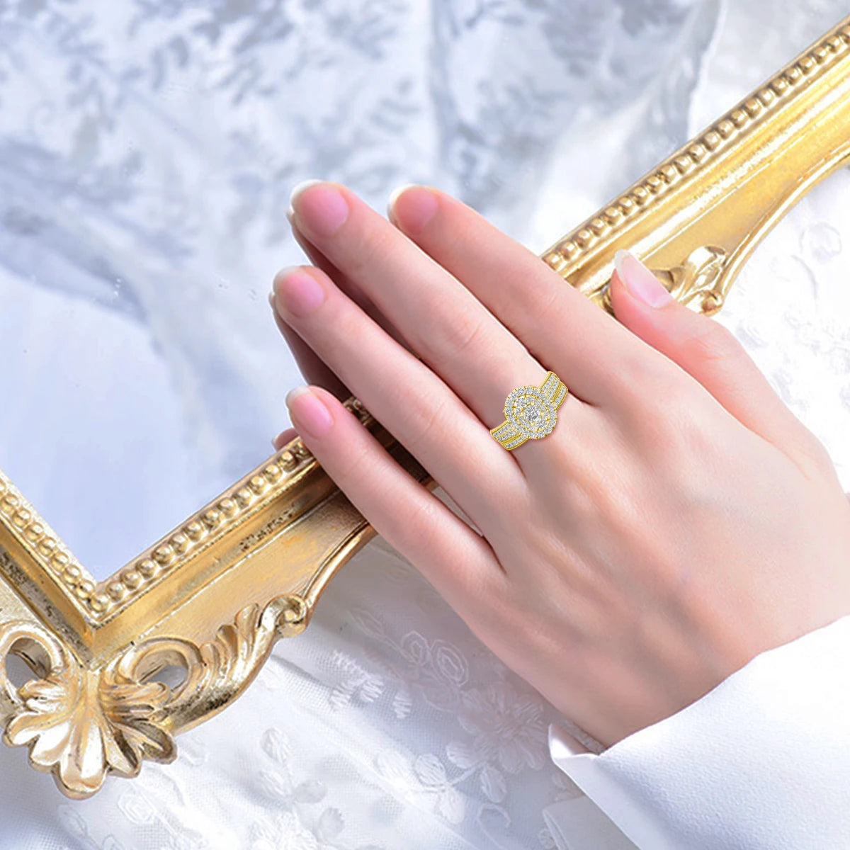 szjinao Moissanite Ring Set — 14K Gold Filled Stackable Bridal Jewelry