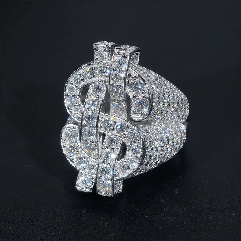 LYEE CYEE Moissanite Dollar Sign Ring — Iced Out 925 Sterling Silver Band
