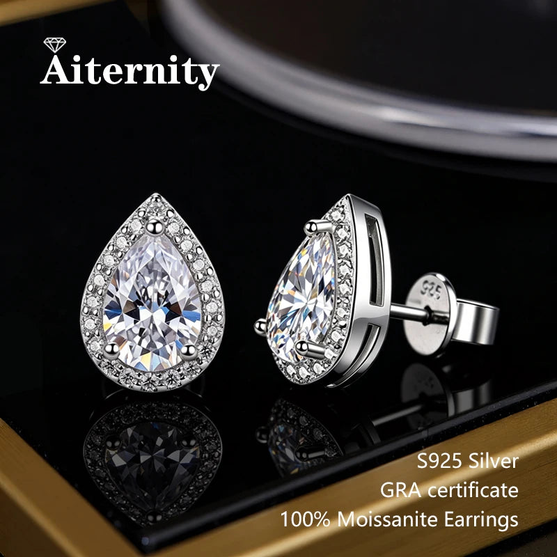 AITERNITY Moissanite Stud Earrings — Elegant S925 Silver Wedding Jewelry