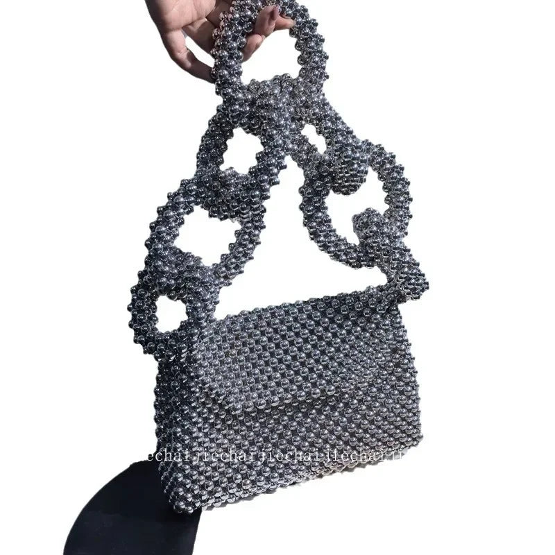 DKQWAIT Beaded Evening Clutch — Elegant Top-Handle Handbag for Parties