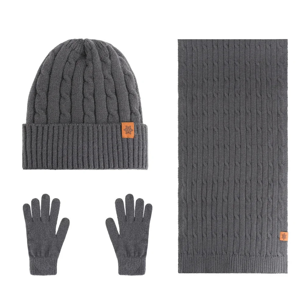 Winter Thermal Accessory Set — Knit Beanie, Scarf & Touchscreen Gloves