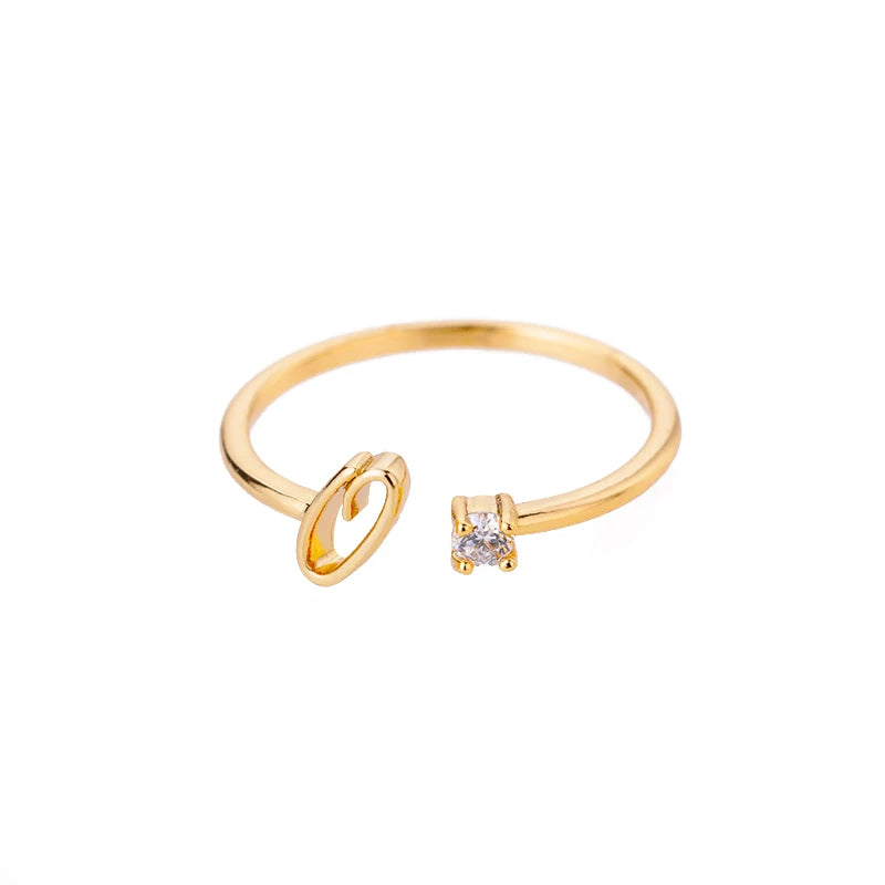 ICFTZWE Zircon Initial Letter Rings — Adjustable Stainless Steel Jewelry