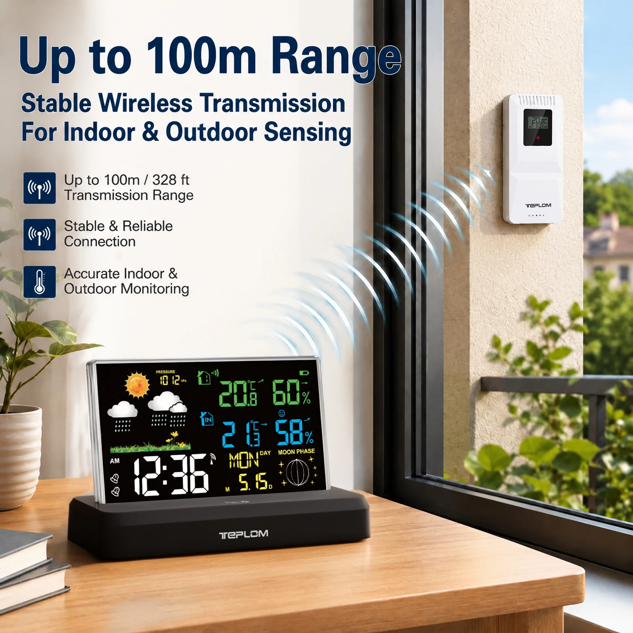 teplom Wireless Weather Station — Indoor and Outdoor Temperature & Humidity Monitor