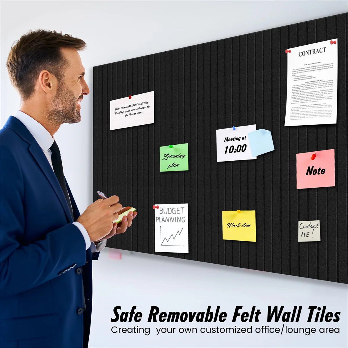 Black Cork Bulletin Board Tiles — Modular Wall Paneling for Office Organization