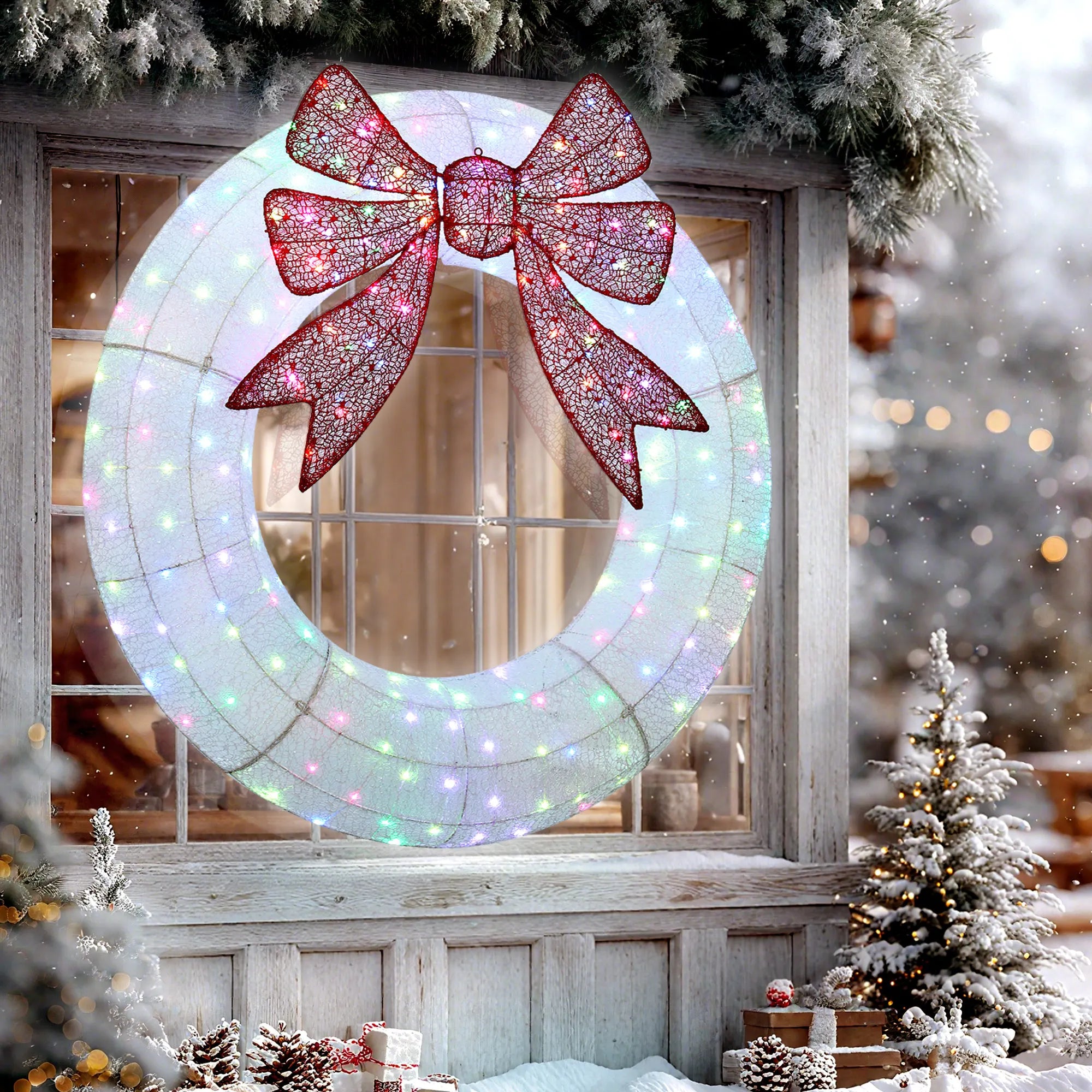 Outsunny 60 Inch Lighted Christmas Wreath — Dual Color LED Holiday Decor