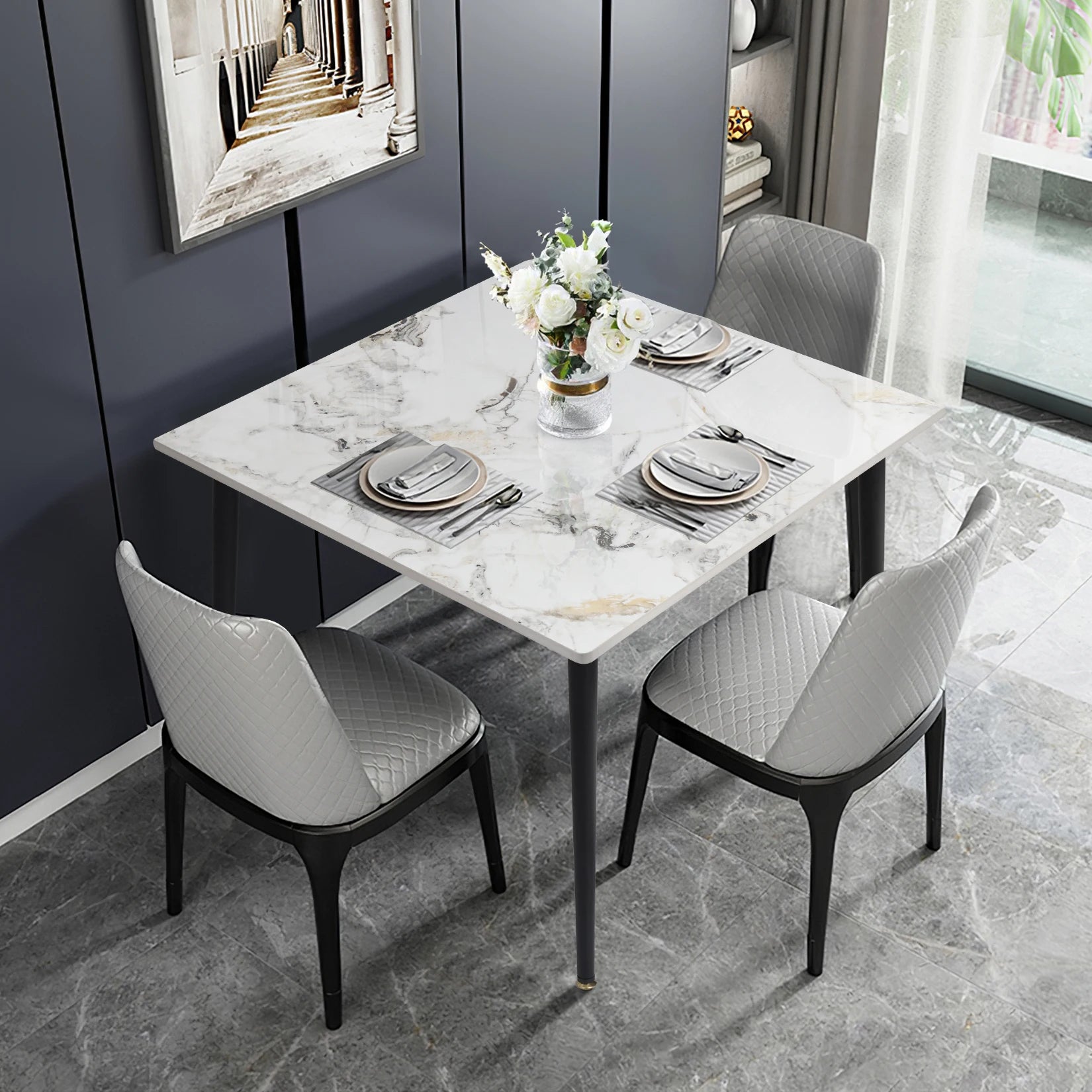 Wisfor Mid-Century Sintered Stone Dining Table — Modern Marble Style Desk