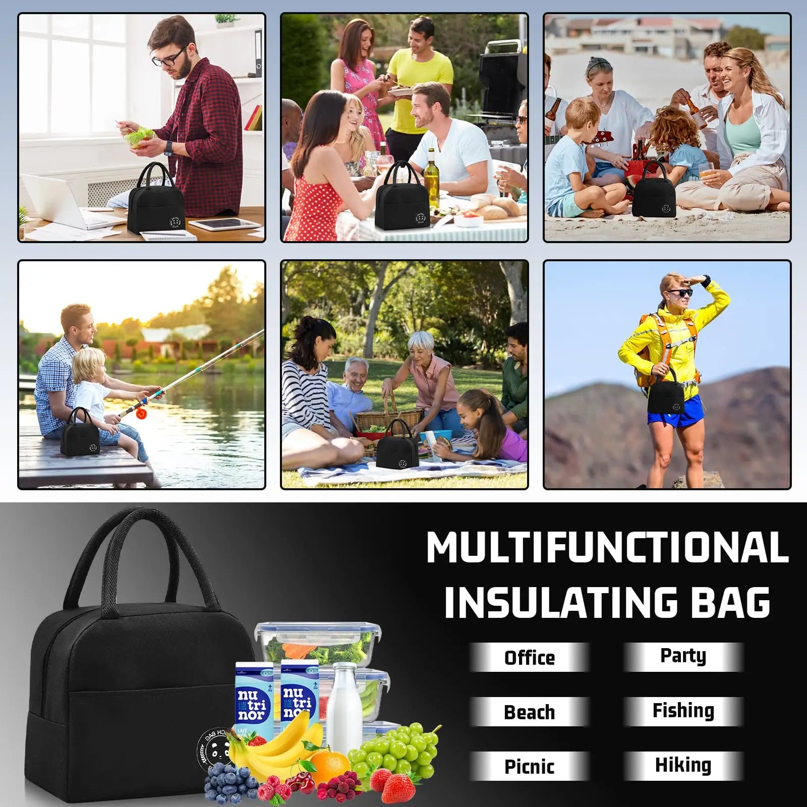 Insulated Bento Lunch Bag — Portable Meal Carrier with Aluminum Foil Lining