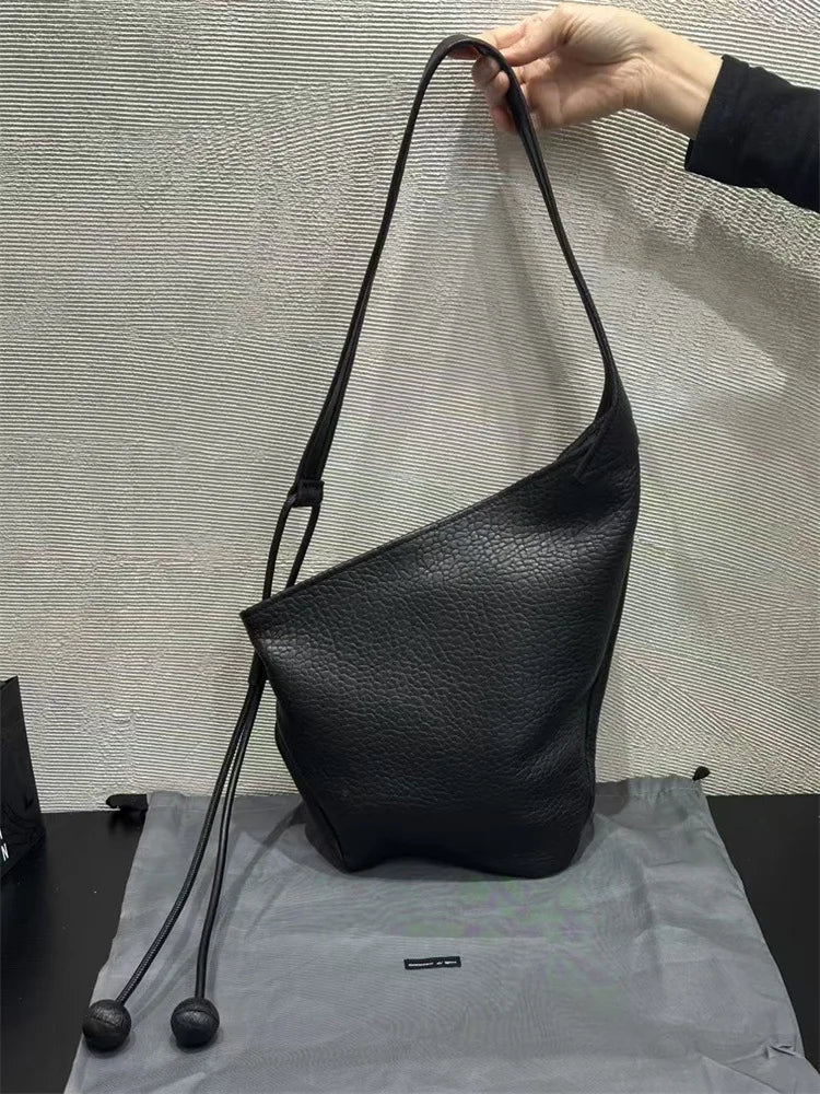 Women's Quilted PU Leather Shoulder Bag — Asymmetric Textured Crossbody