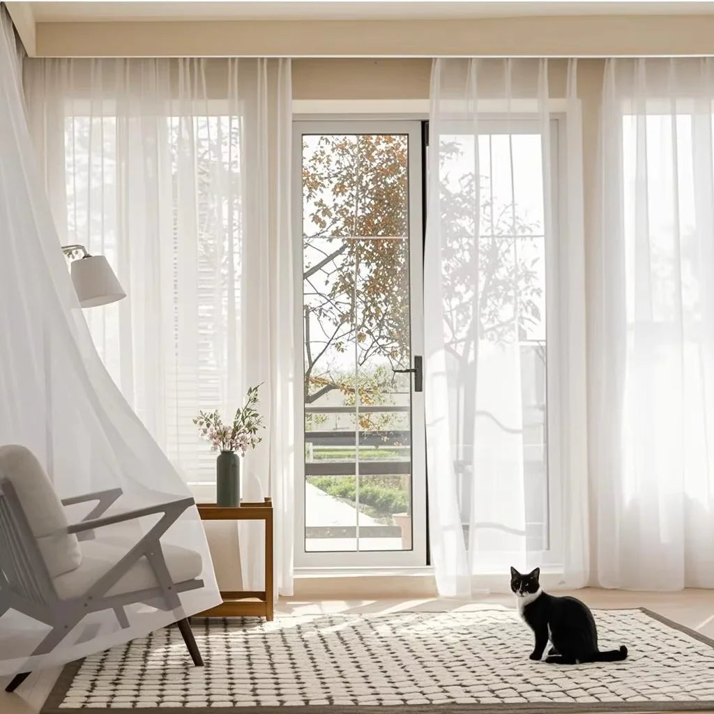 JESSANS White Sheer Floral Curtains — Elegant Transparent Tulle Drapes