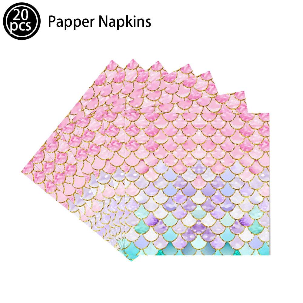 Mermaid Scales Pattern Party Supplies — Disposable Tableware Decor Set