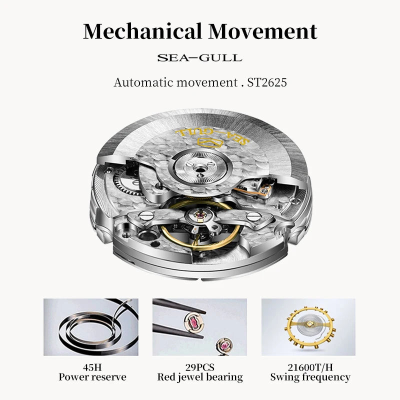 Sea-Gull Men's Automatic Mechanical Watch — Business Casual Hollow Flywheel