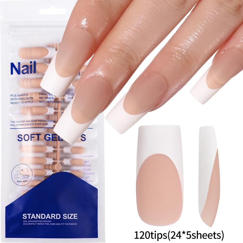 MAFANAILS Pink French Press On Nails — Long Square Full Cover Set