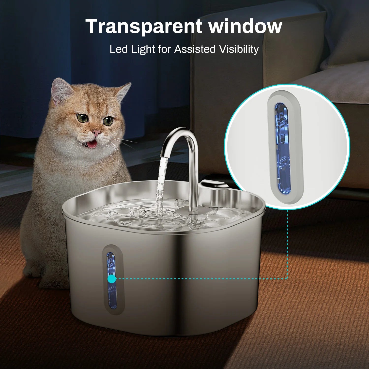 ZYfeeder Automatic Pet Water Fountain — 2.2L Stainless Steel Pet Feeder
