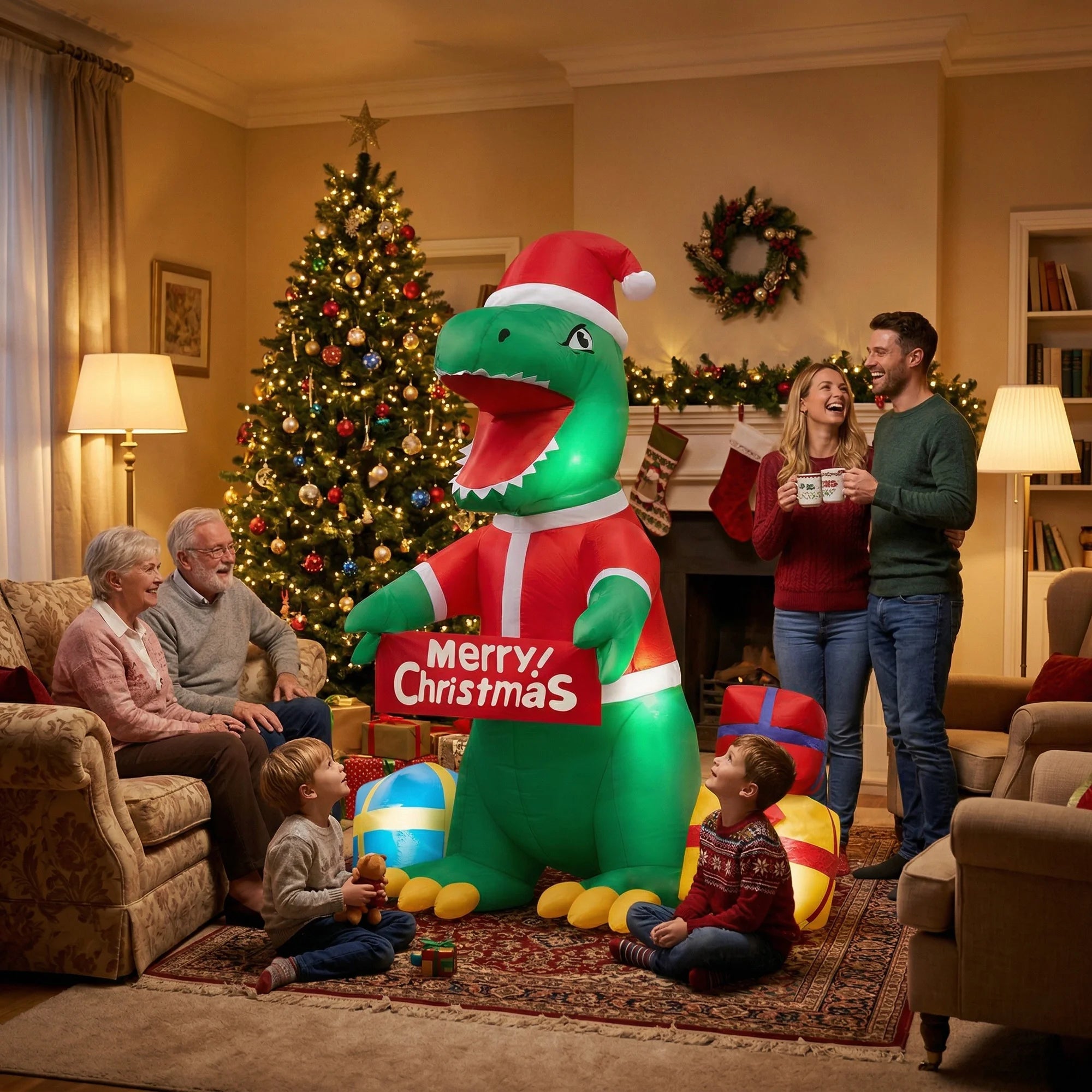 6FT Inflatable Christmas Dinosaur — Lighted Outdoor Holiday Decor