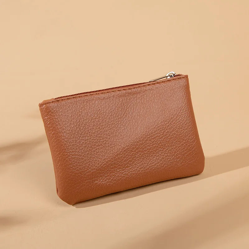 Retro Litchi Pattern Coin Purse — Compact PU Leather Zipper Pouch