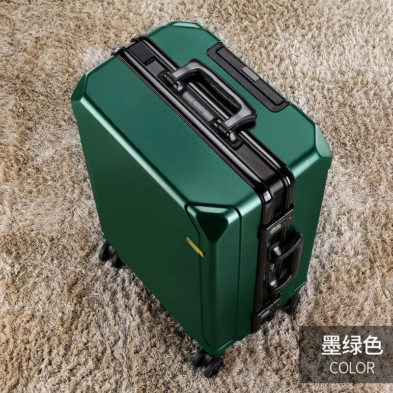 Aluminum Frame Rolling Luggage — USB Charging Suitcase with Password Lock