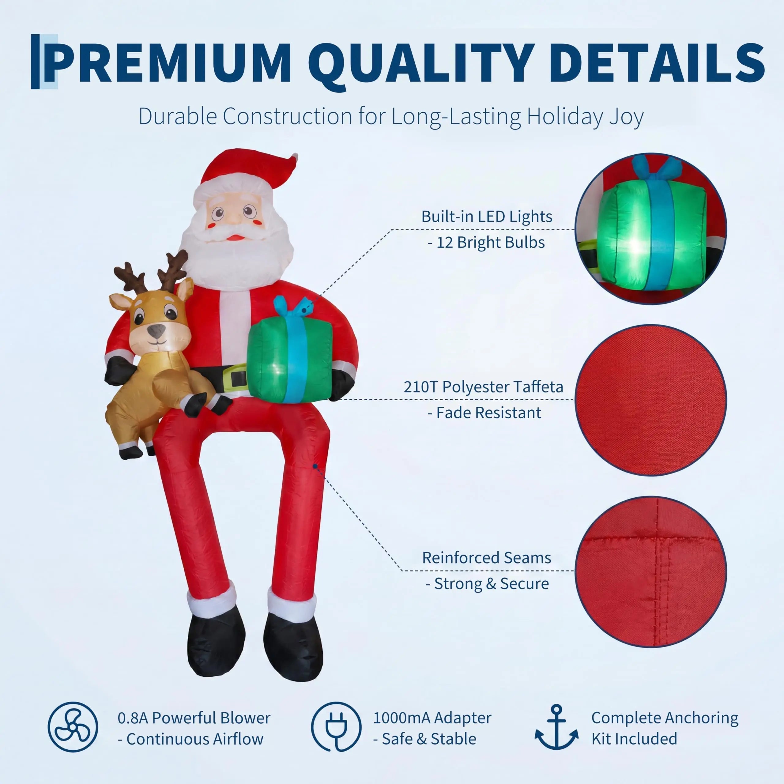 9.5ft Inflatable Sitting Santa Claus — Outdoor Holiday Yard Decor with LED Lights