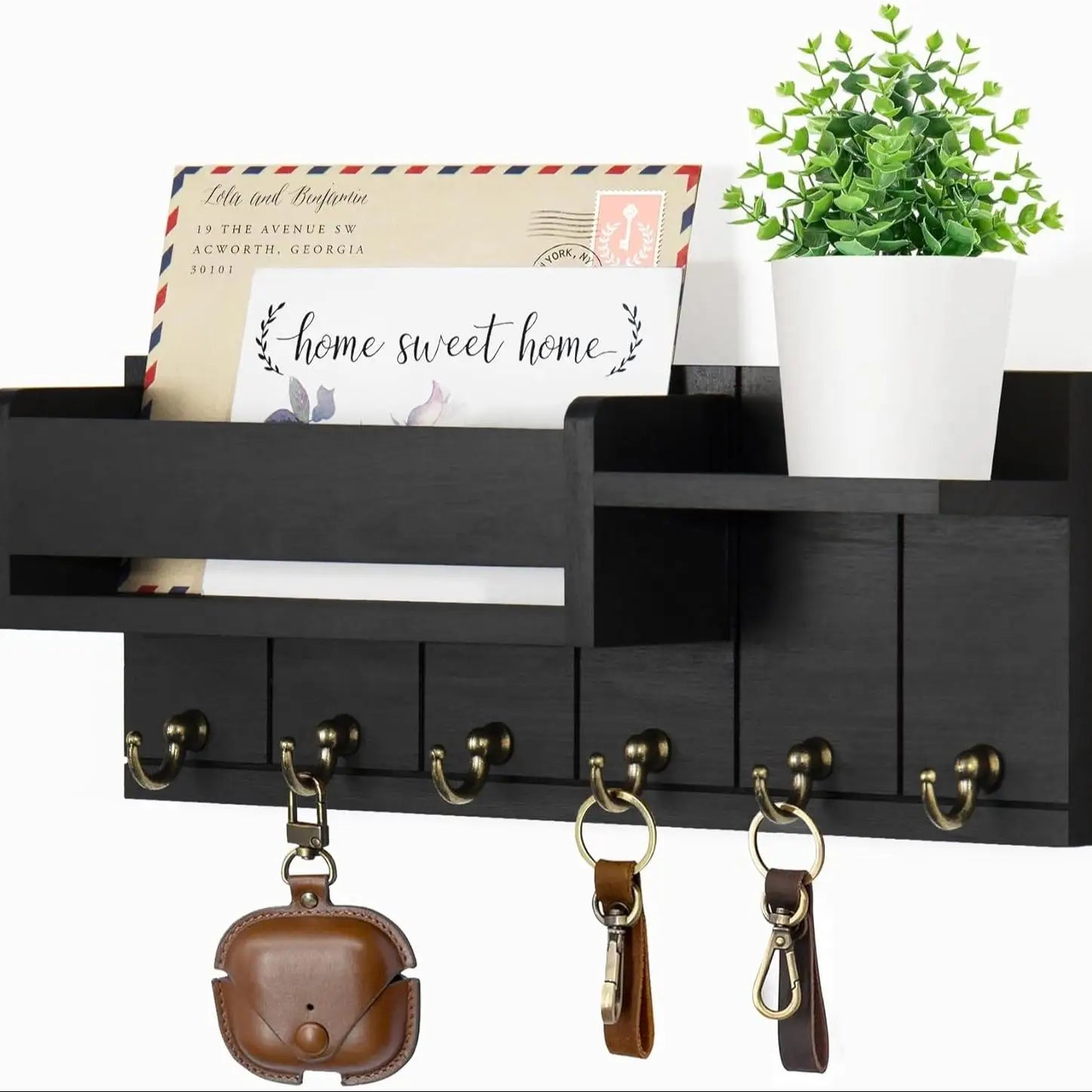Wooden Wall Mounted Key Holder — Entryway Organizer with Shelf and 6 Hooks