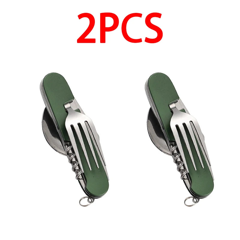 6-in-1 Stainless Steel Camping Cutlery Set — Portable Folding Outdoor Kit