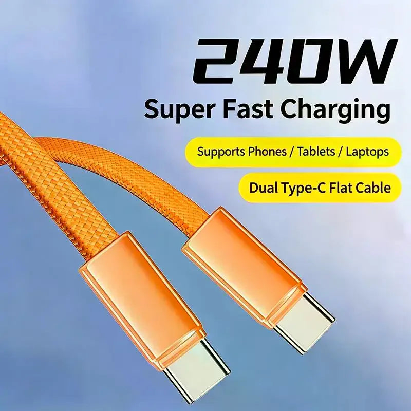 240W USB-C to USB-C Fast Charging Cable — Durable Braided Cord for Laptops and Phones