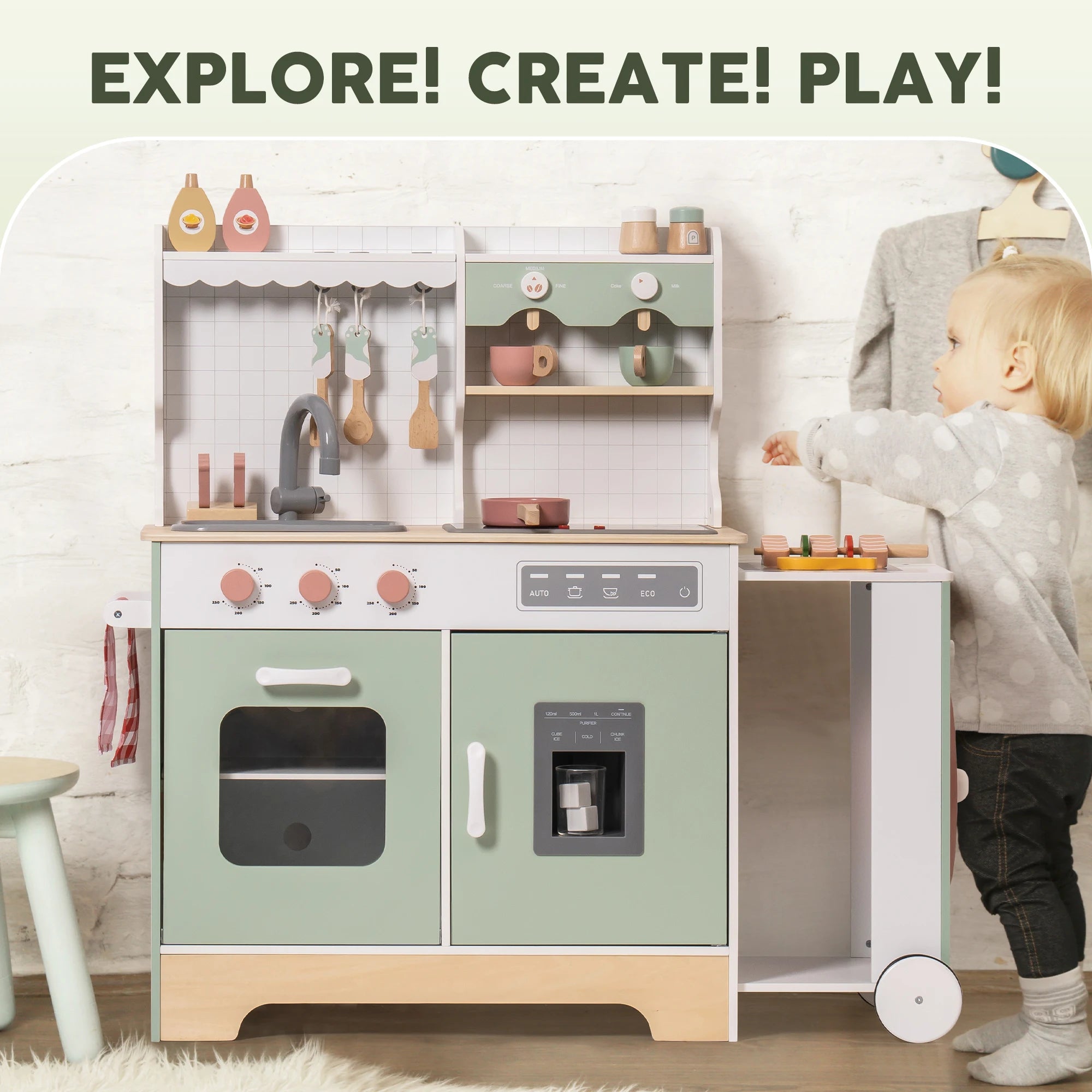 Robud Wooden Play Kitchen Set — Expandable Pretend Play Station with BBQ Grill