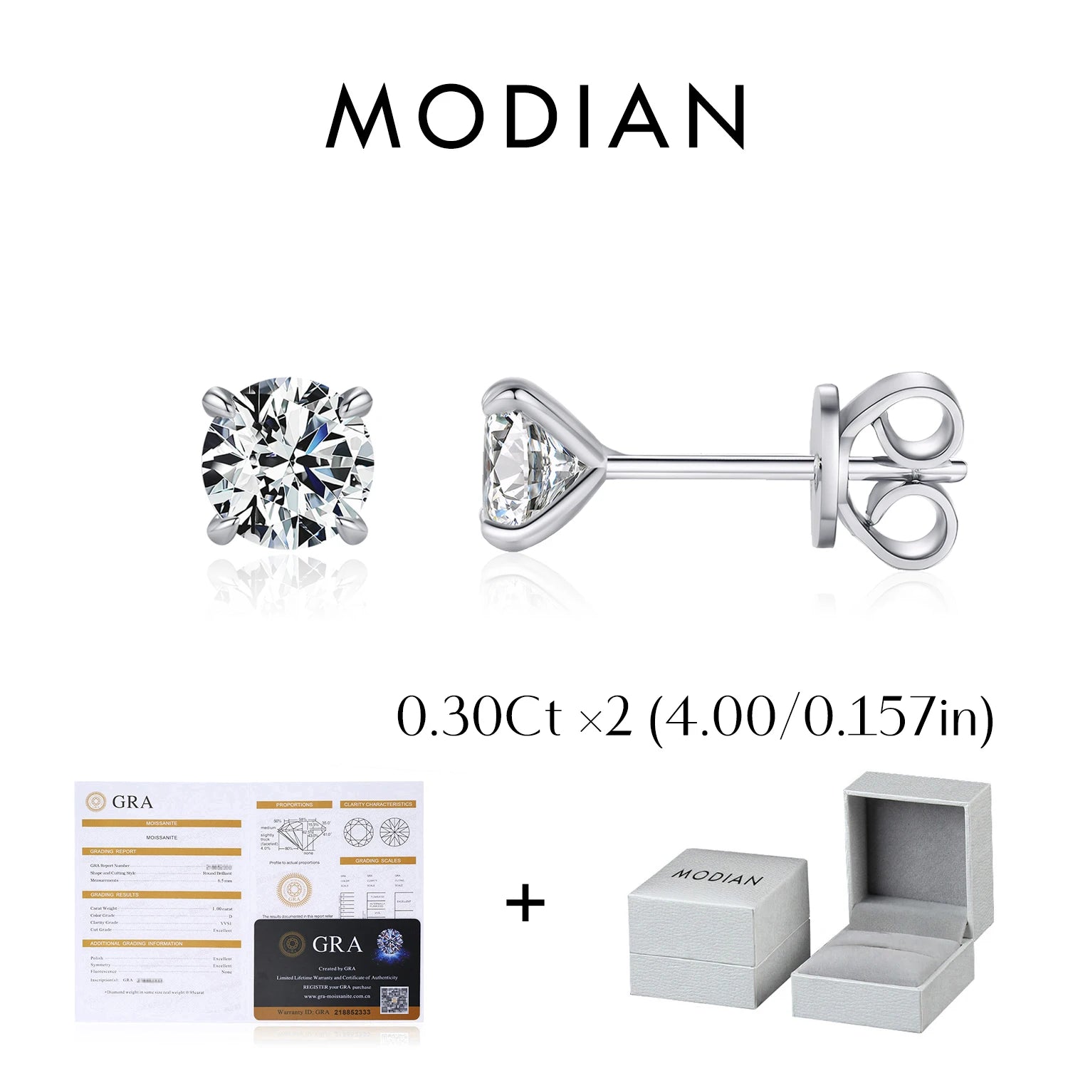 MODIAN Moissanite Stud Earrings — Sparkling 925 Sterling Silver Jewelry
